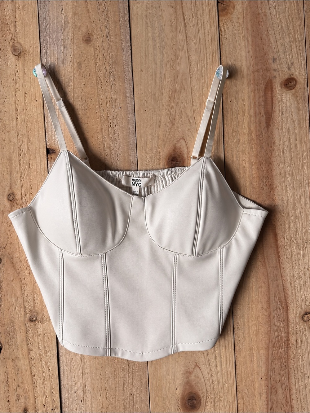 Women’s NYC Cream Faux-Leather Bustier Camisole Size L